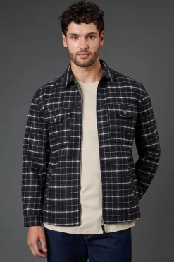Veste à Carreaux Bleu Marine Aspect Laine