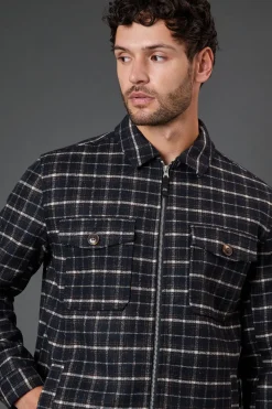 Veste à Carreaux Bleu Marine Aspect Laine