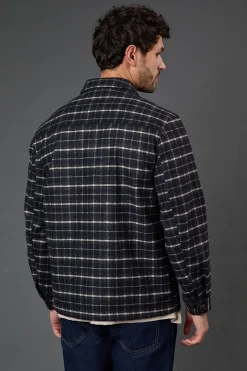 Veste à Carreaux Bleu Marine Aspect Laine