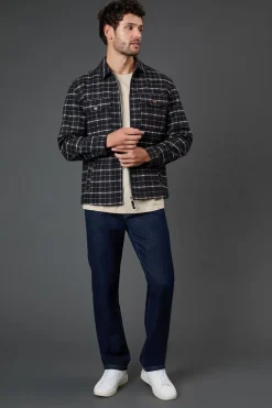 Veste à Carreaux Bleu Marine Aspect Laine