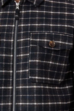 Veste à Carreaux Bleu Marine Aspect Laine