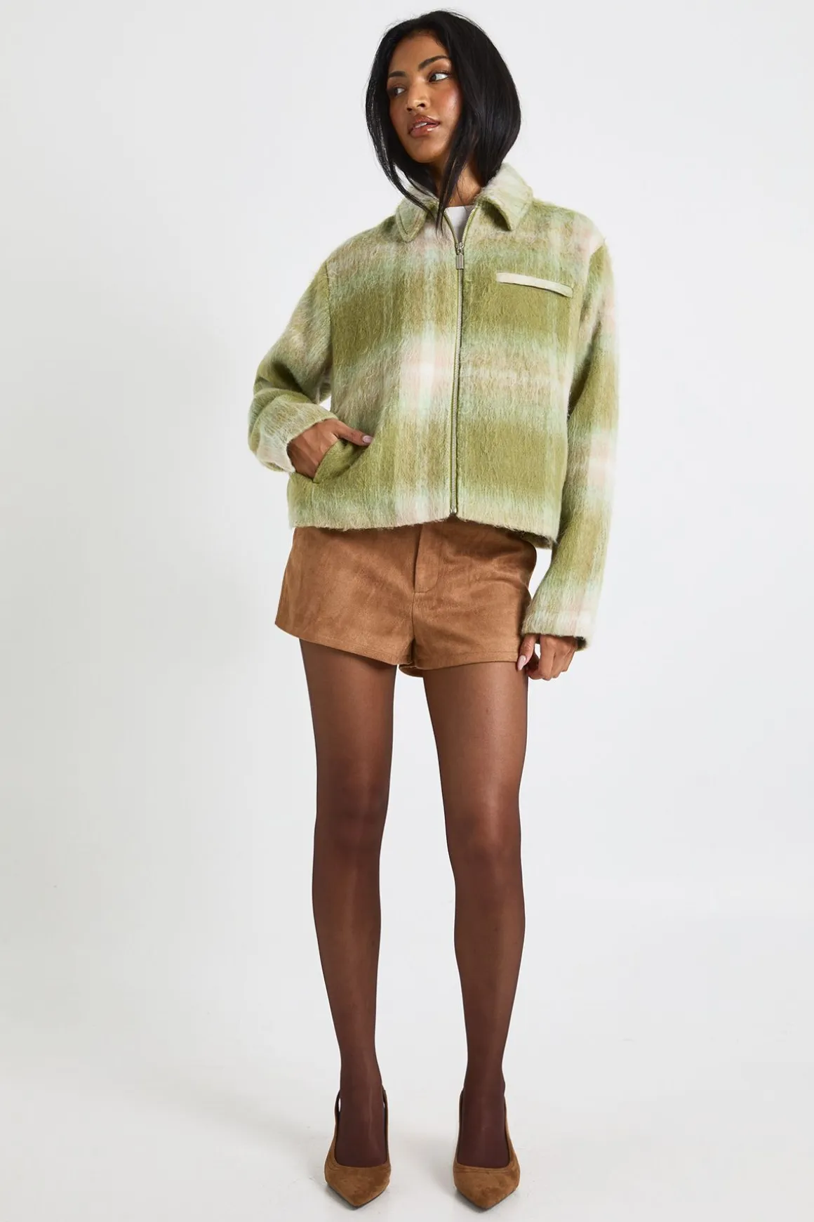 Veste à carreaux effet laine