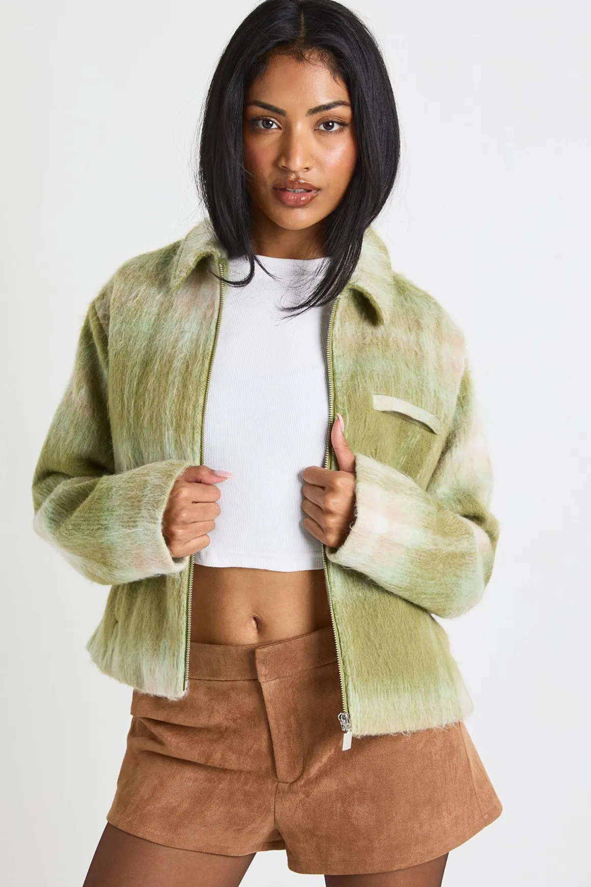 Veste à carreaux effet laine
