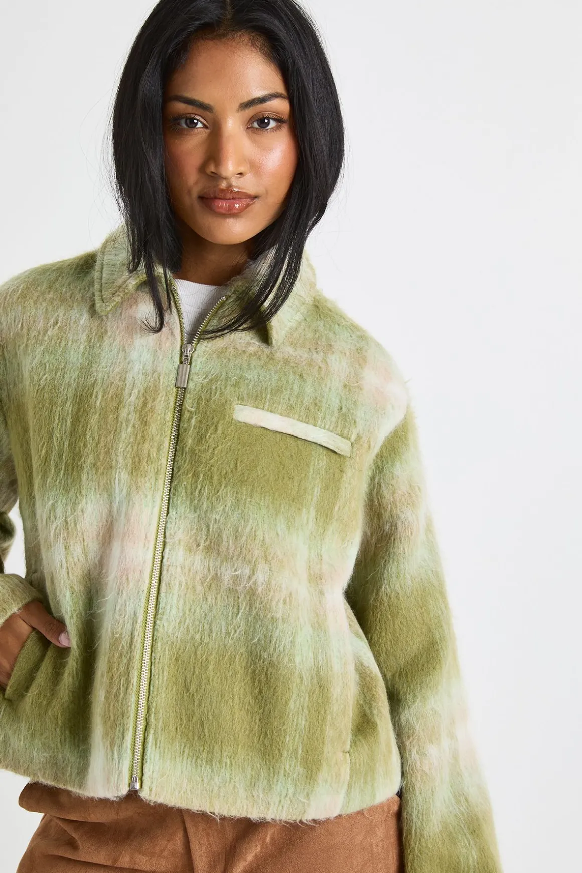 Veste à carreaux effet laine