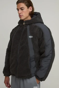boohooMAN Veste À Casynthétiqueche Coupe Regular En Mélange Borg Et Nylon<Homme Manteaux Et Vestes