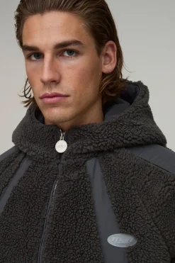 boohooMAN Veste À Casynthétiqueche Coupe Regular En Mélange Borg Et Nylon<Homme Manteaux Et Vestes
