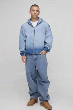 Veste À Casynthétiqueche En Denim Boxy Délavage Extrême
