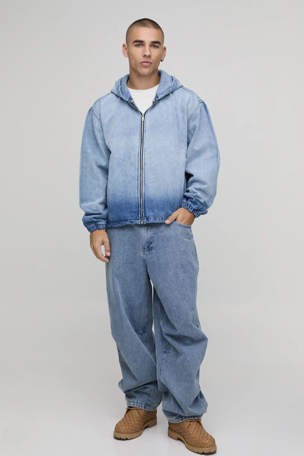 Veste À Casynthétiqueche En Denim Boxy Délavage Extrême
