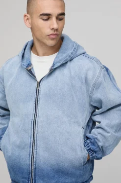 Veste À Casynthétiqueche En Denim Boxy Délavage Extrême