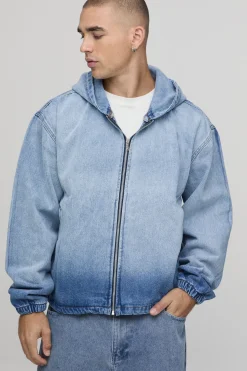 Veste À Casynthétiqueche En Denim Boxy Délavage Extrême