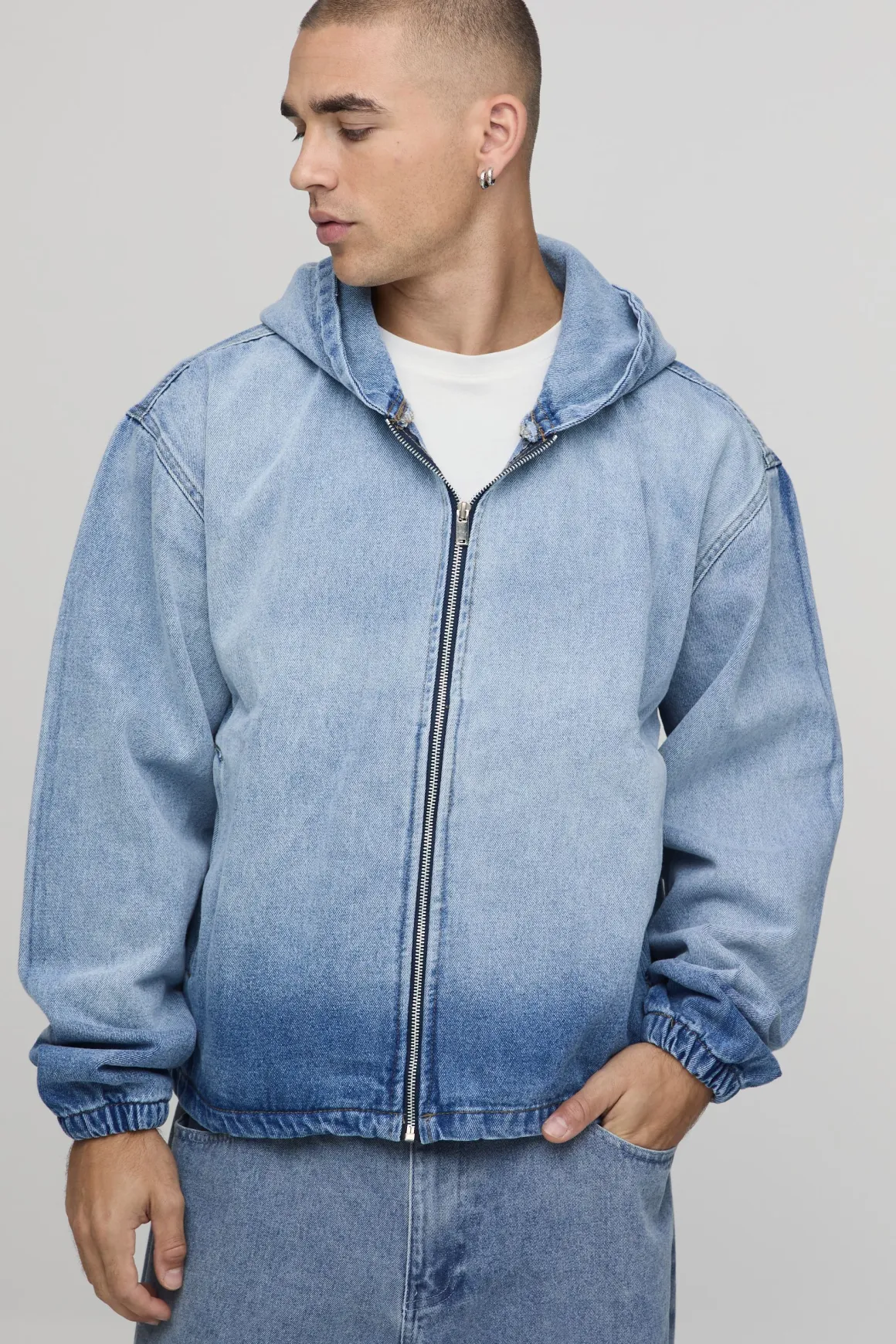 Veste À Casynthétiqueche En Denim Boxy Délavage Extrême