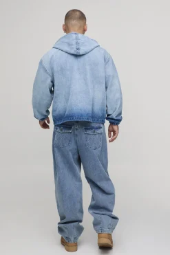 Veste À Casynthétiqueche En Denim Boxy Délavage Extrême