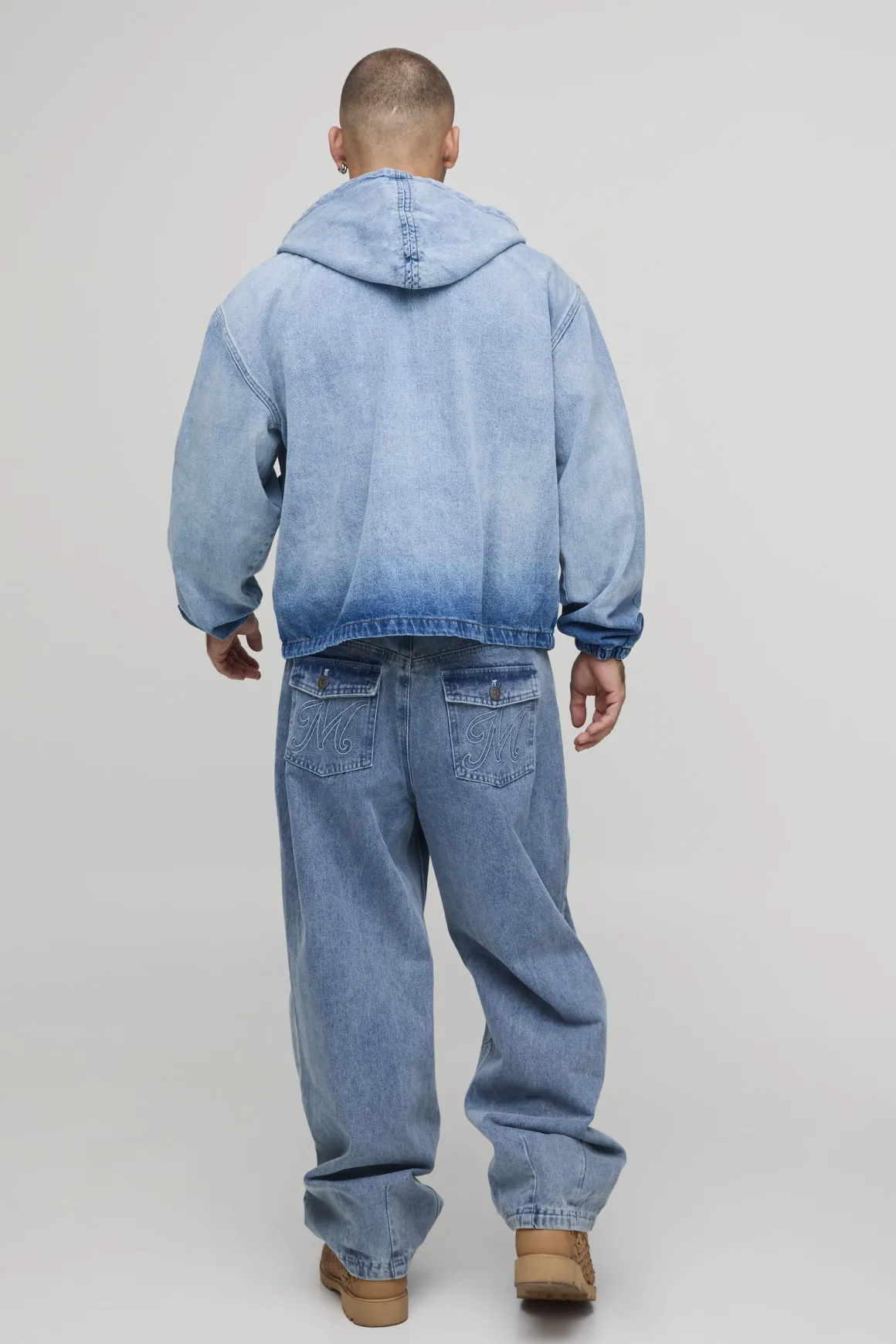 Veste À Casynthétiqueche En Denim Boxy Délavage Extrême