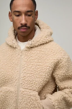 boohooMAN Veste À Casynthétiqueche En Maille Borg Côtelée Épaisse Coupe Ample<Homme Manteaux Et Vestes
