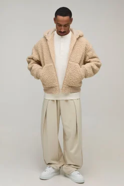 boohooMAN Veste À Casynthétiqueche En Maille Borg Côtelée Épaisse Coupe Ample<Homme Manteaux Et Vestes