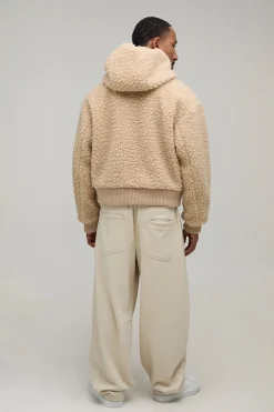 boohooMAN Veste À Casynthétiqueche En Maille Borg Côtelée Épaisse Coupe Ample<Homme Manteaux Et Vestes