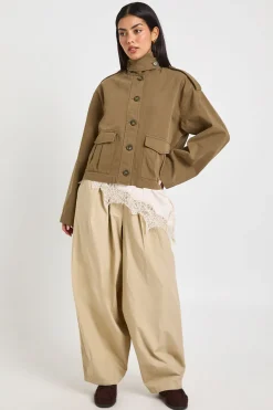 Veste-Chemise Utilitaire en Sergé à Col Montant