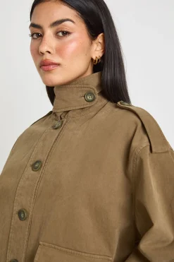 Veste-Chemise Utilitaire en Sergé à Col Montant
