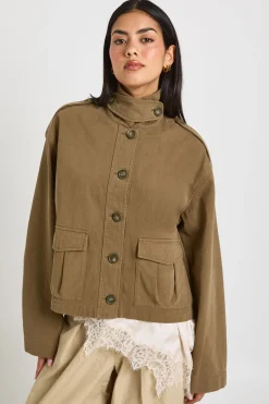 Veste-Chemise Utilitaire en Sergé à Col Montant