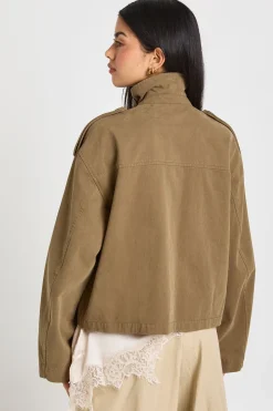 Veste-Chemise Utilitaire en Sergé à Col Montant