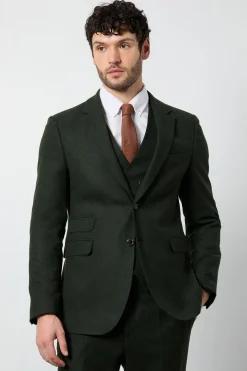 Veste Cintrée Aspect Tweed Vert Foncé