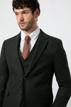 Veste Cintrée Aspect Tweed Vert Foncé