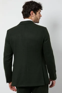 Veste Cintrée Aspect Tweed Vert Foncé