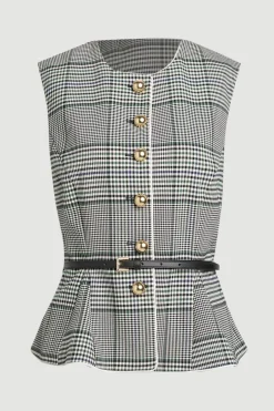 KarenMillen Veste Cintrée À Carreaux Avec Ceinture Et Basque<Femme Tops