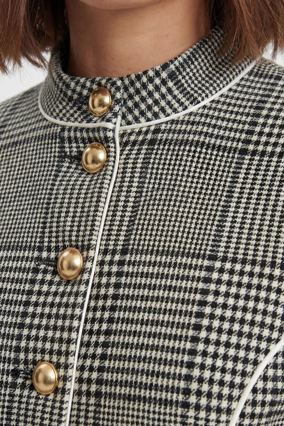 Veste Cintrée À Carreaux Col Montant