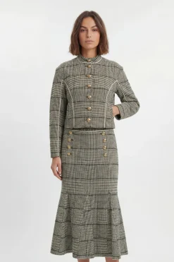 Veste Cintrée À Carreaux Col Montant