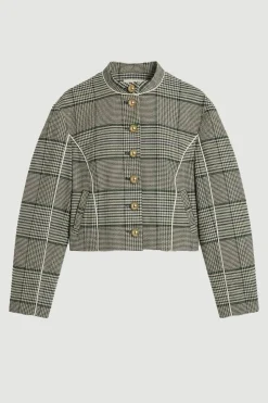 Veste Cintrée À Carreaux Col Montant