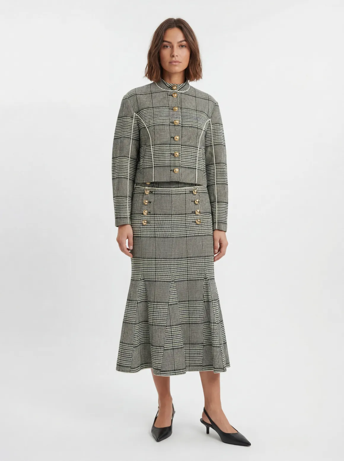 Veste Cintrée À Carreaux Col Montant