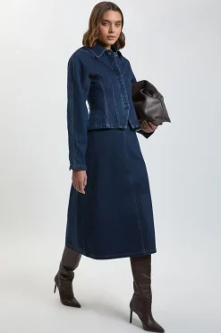 KarenMillen Veste Cintrée En Denim À Col<Femme Denim|Vestes & Manteaux