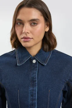 KarenMillen Veste Cintrée En Denim À Col<Femme Denim|Vestes & Manteaux