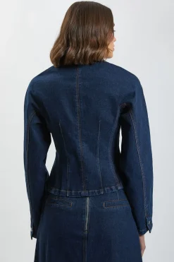 KarenMillen Veste Cintrée En Denim À Col<Femme Denim|Vestes & Manteaux