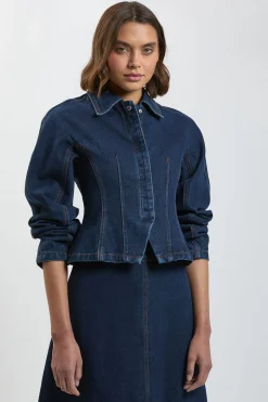 KarenMillen Veste Cintrée En Denim À Col<Femme Denim|Vestes & Manteaux
