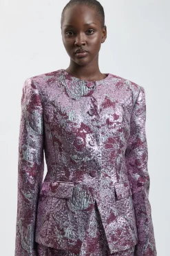 KarenMillen Veste Cintrée En Jacquard Sans Col<Femme Vestes & Manteaux