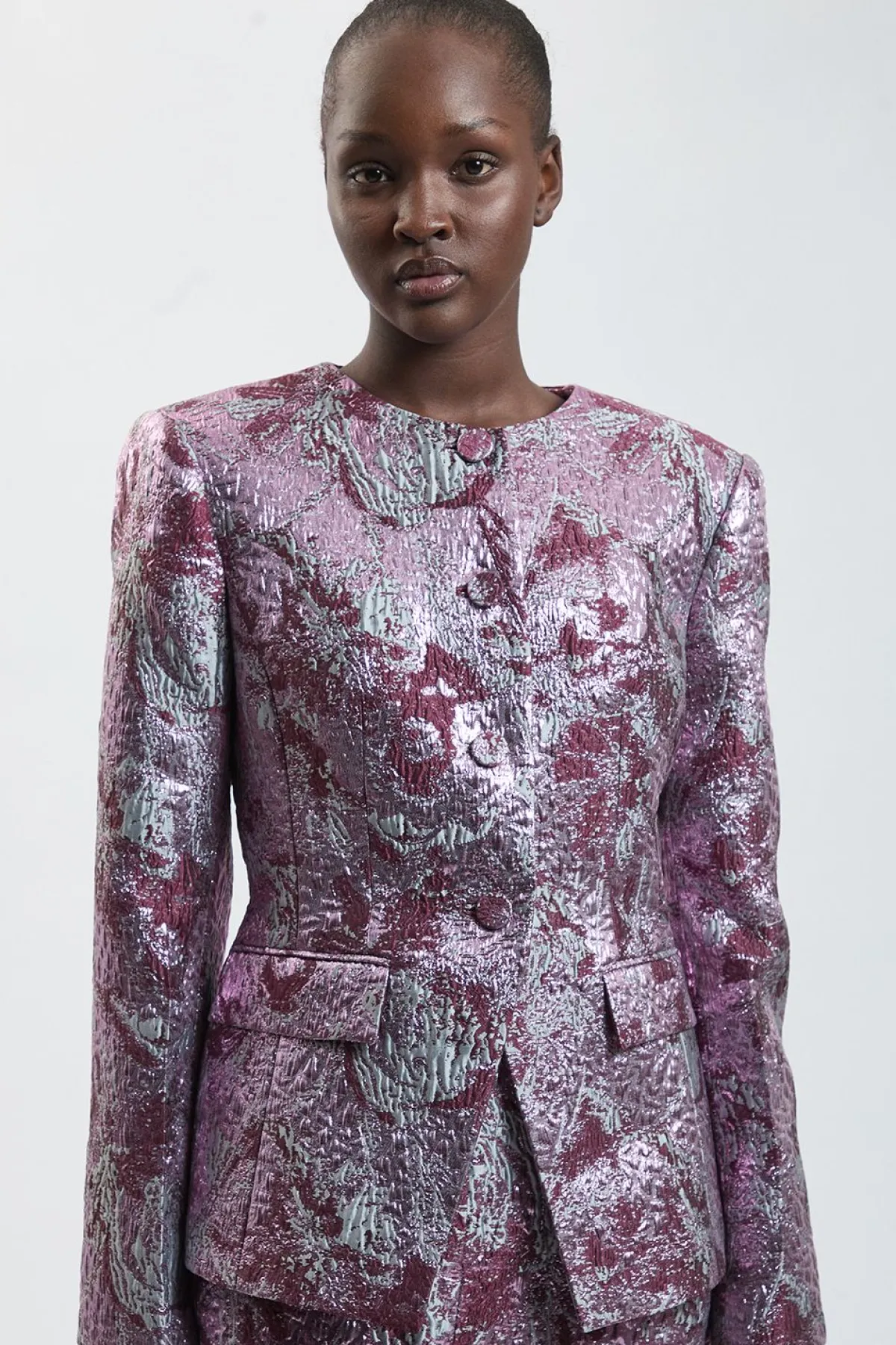 KarenMillen Veste Cintrée En Jacquard Sans Col<Femme Vestes & Manteaux