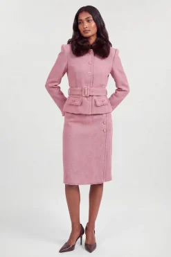 Veste Cintrée En Tweed Texturé Avec Col En Synthétique Amovible