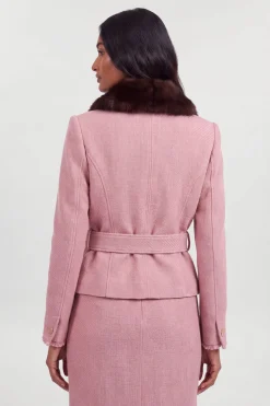 Veste Cintrée En Tweed Texturé Avec Col En Synthétique Amovible