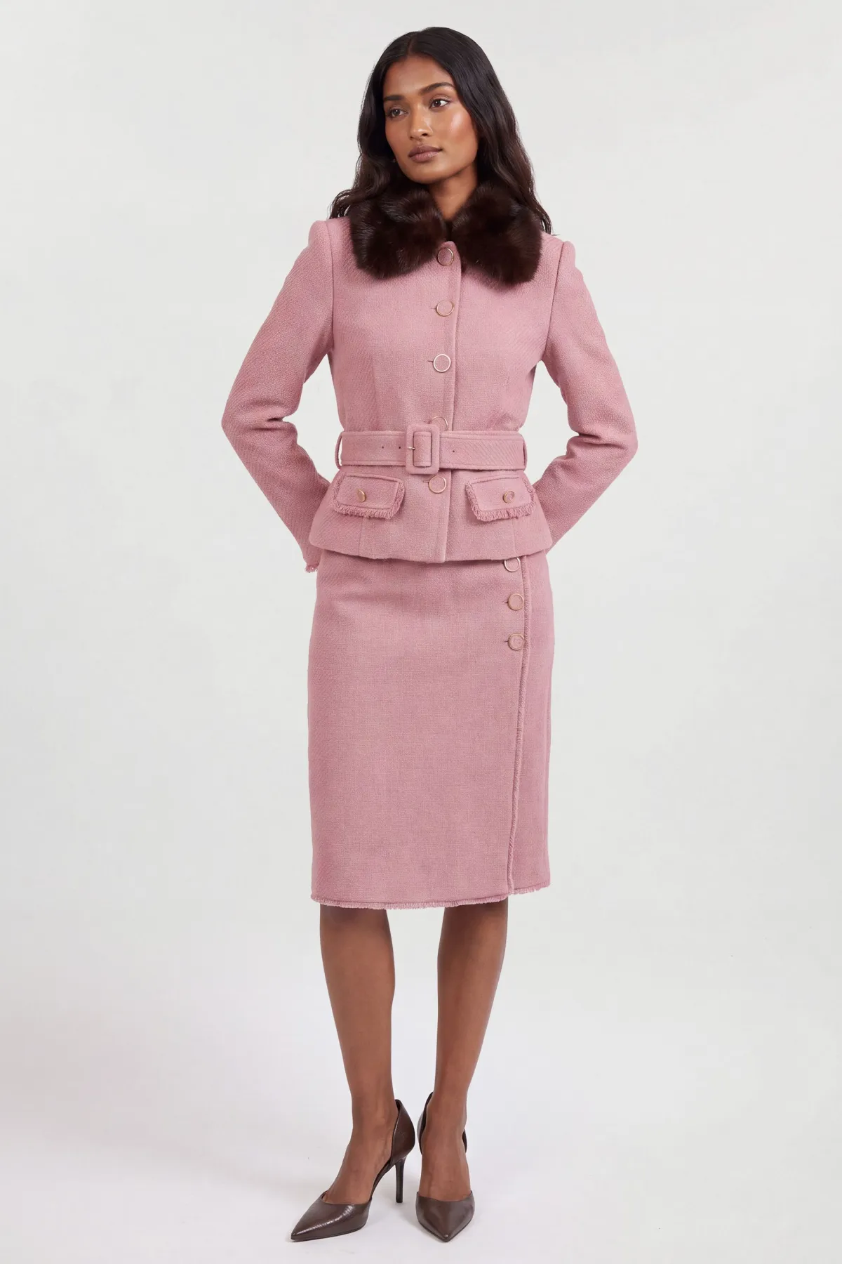 KarenMillen Veste Cintrée En Tweed À Texture Petite Avec Col En Synthétique Amovible<Femme Tailleurs|Vestes & Manteaux