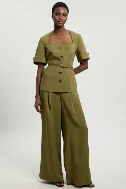 KarenMillen Veste Cintrée En Viscose À Encolure Carrée Et Manches Courtes Avec Ceinture<Femme Tailleurs|Vestes & Manteaux