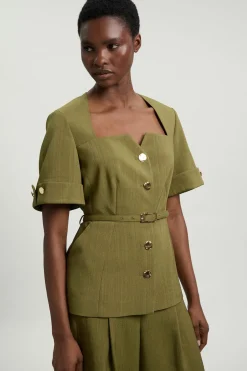 KarenMillen Veste Cintrée En Viscose À Encolure Carrée Et Manches Courtes Avec Ceinture<Femme Tailleurs|Vestes & Manteaux
