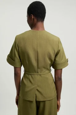 KarenMillen Veste Cintrée En Viscose À Encolure Carrée Et Manches Courtes Avec Ceinture<Femme Tailleurs|Vestes & Manteaux