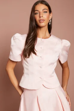 Veste Cintrée À Manches Courtes Boutonnée Sur Le Devant