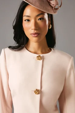 Veste Cintrée à Manches Longues avec Boutons Rose