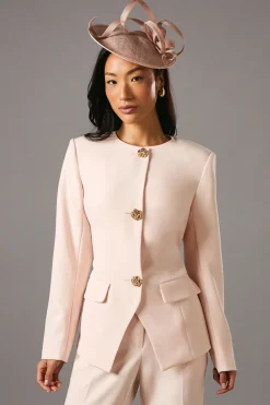 Veste Cintrée à Manches Longues avec Boutons Rose