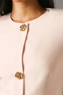 Veste Cintrée à Manches Longues avec Boutons Rose