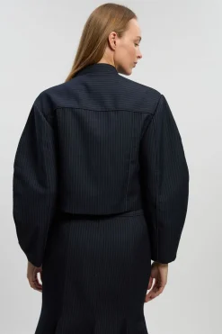 Veste Cintrée À Rayures Fines Et Col Montant