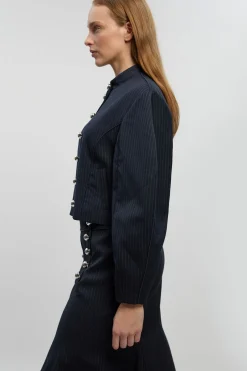 Veste Cintrée À Rayures Fines Et Col Montant